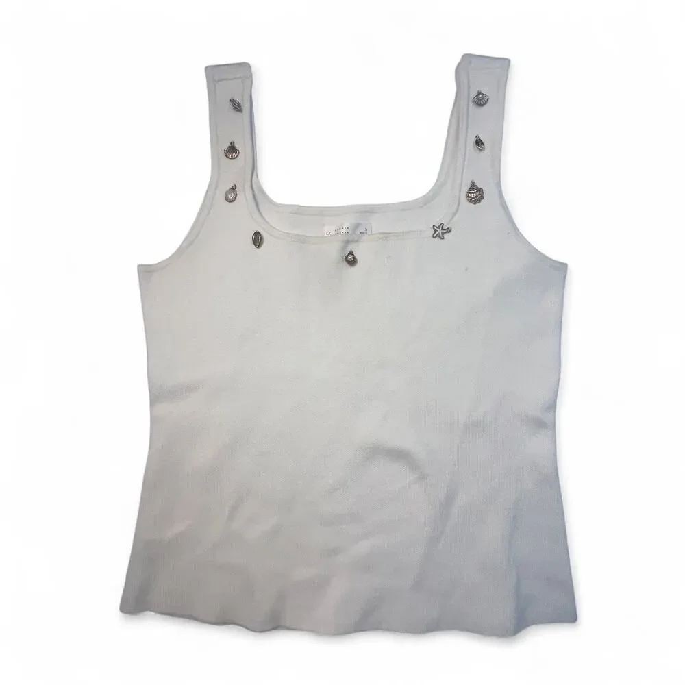Lauren Conrad Cream Tank Top Gold Starfish & Shell Women’s S Nautical